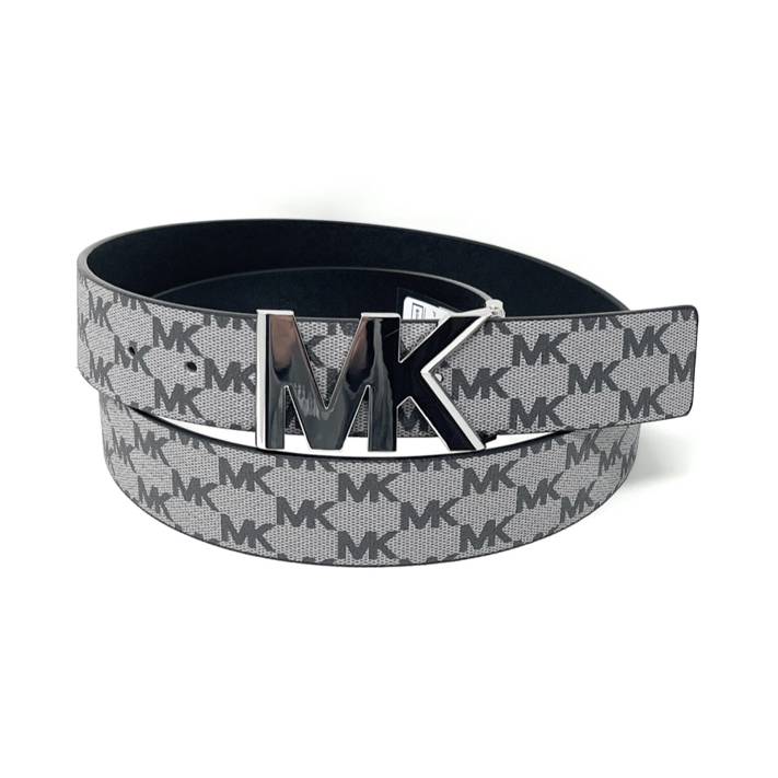 Michael Kors 38mm Leather Reversible MK Logo Plaque Buckle Belt  (Grey/Black, Small) 