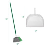 Libman Household Angle Broom and Dust Pan with Clean Fibers Comb, Green/White