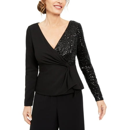 Adrianna Papell Women's Sequinned Crepe Top Black Size 12
