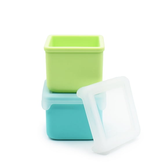 Melii Silicone Snack Food Storage Container, 2 Pack, Blue and Lime