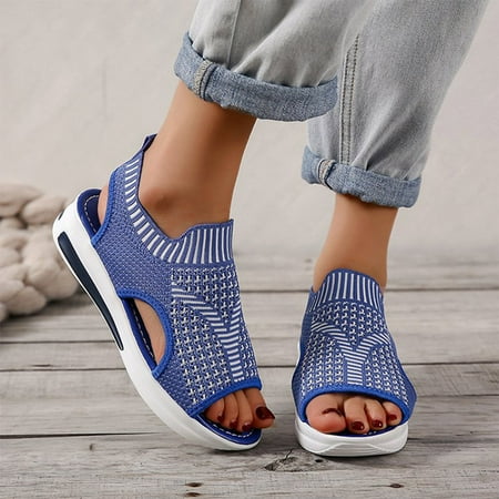 

YOTAMI Summer Net Cloth Sandals for Women Thick Soled Fish Mouth Casual Shoes Blue 8.5