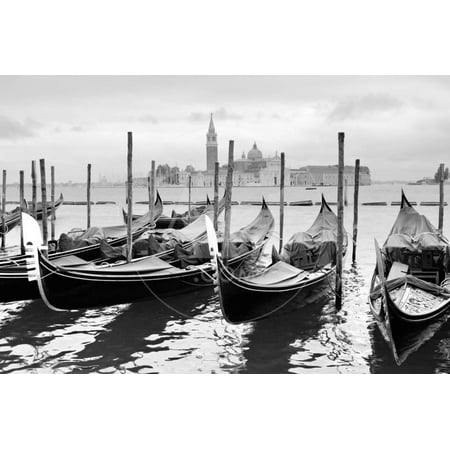 - Gondolas near Saint Mark Square in Venice, Italy. Black and White Image. Print Wall Art By Zoom-zoom
