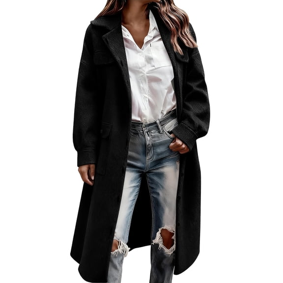 Niaviben Single Breasted Pea Coat Pea Coats for Women Winter Pea Coats for Women Womens Shirts Dressy Casual Long Pea Coat for Women Long Wool Coat Women Jacket Women Black L