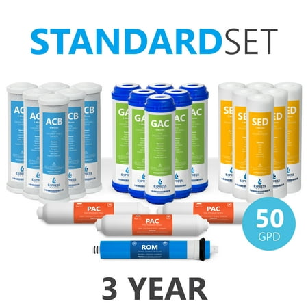 Express Water – 3 Year Reverse Osmosis System Replacement Filter Set – 22 Filters with 50 GPD RO Membrane, Carbon (GAC, ACB, PAC) Filters, Sediment (SED) Filters – 10 inch Size Water (Best Kitchen Water Filter System)