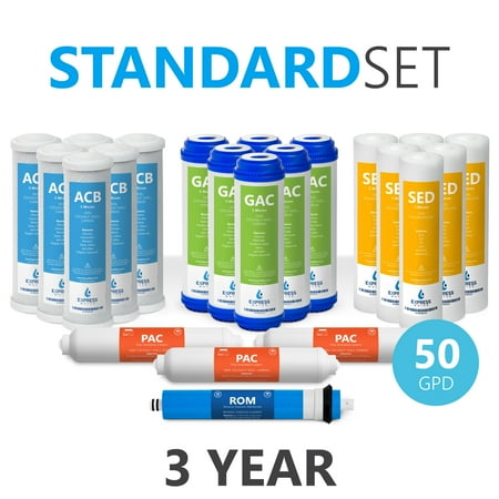 Polycarbonate Membrane Filters Express Water – 3 Year Reverse Osmosis System Replacement Filter Set – 22 Filters with 50 GPD RO Membrane, Carbon (GAC, ACB, PAC) Filters, Sediment (SED) Filters – 10 inch Size Water Filters ()