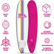 Barbie Signature 8ft Surfboard by Wavestorm | Soft foam Surfboard for Kids and Adults | Graphic top Deck with high Density Slick Bottom | White and Pink Color | Leg Leash and Fin Set Included
