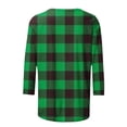 thumbnail image 3 of LYEAA Womens T Shirts Plus Size 3/4 Sleeves Plus Size Crew Neck T-shirt Fashion Checkered Tees Loose Soft Comfortable Blouse Dressy Casual Breathable Trendy Clothing Green XL, 3 of 4