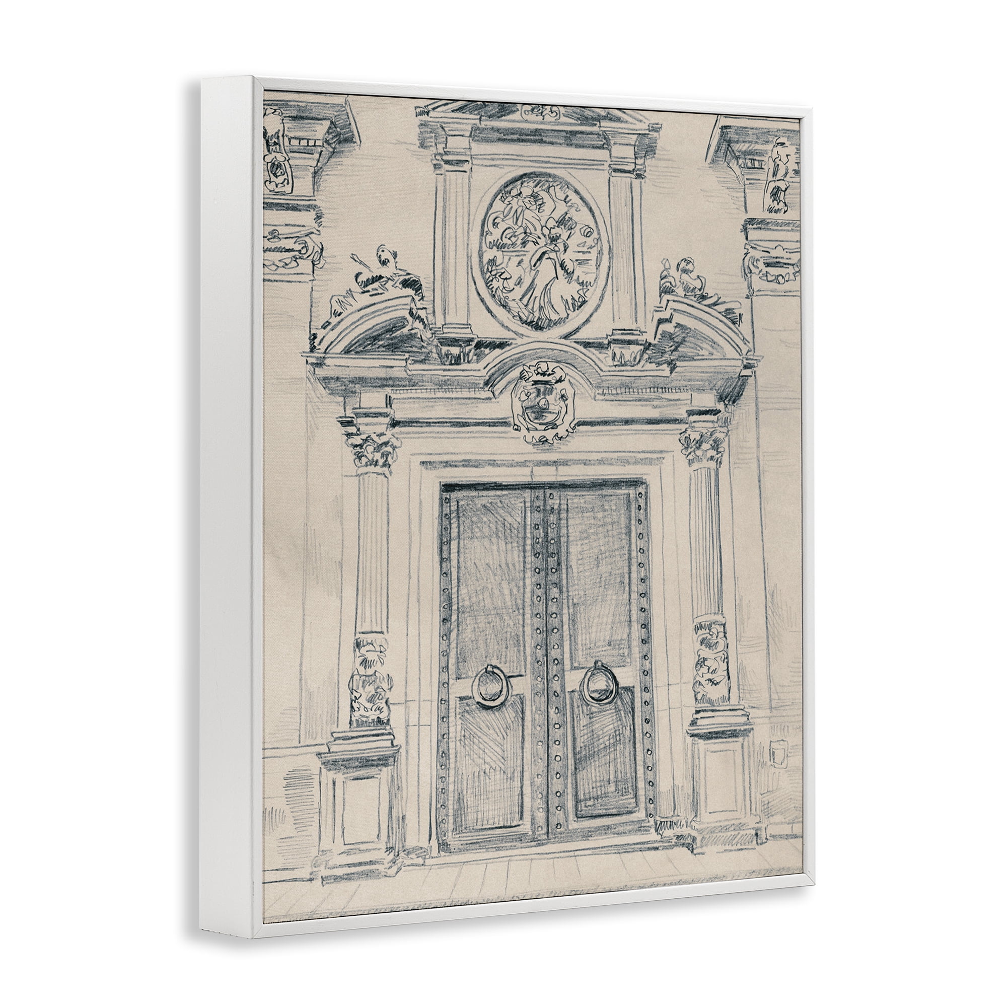 Stupell Industries Detailed Architecture Scene Town & City Drawing White Framed Art Print Wall Art, 16 x 20