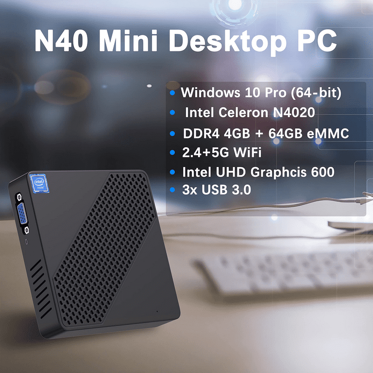 Mini PC Windows 10 Dual Core 4Go RAM multimédia 64Go