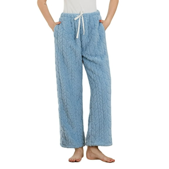 HEARTNICE Fluffy Womens Pajama Pants, Comfy Fuzzy Pj Bottoms with Pockets, Drawstring Fleece Winter Sleepwear (DARK BLUE, M)