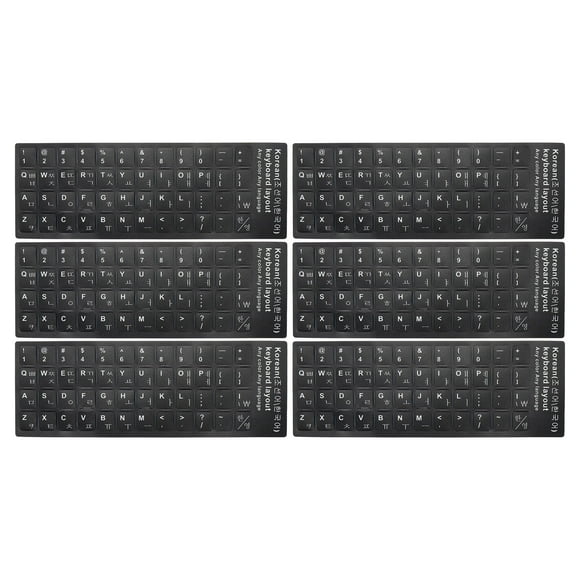 Etiquetas de teclado coreano Uxcell, cubierta de teclado universal, mate, fondo negro con letras blancas, paquete de 6