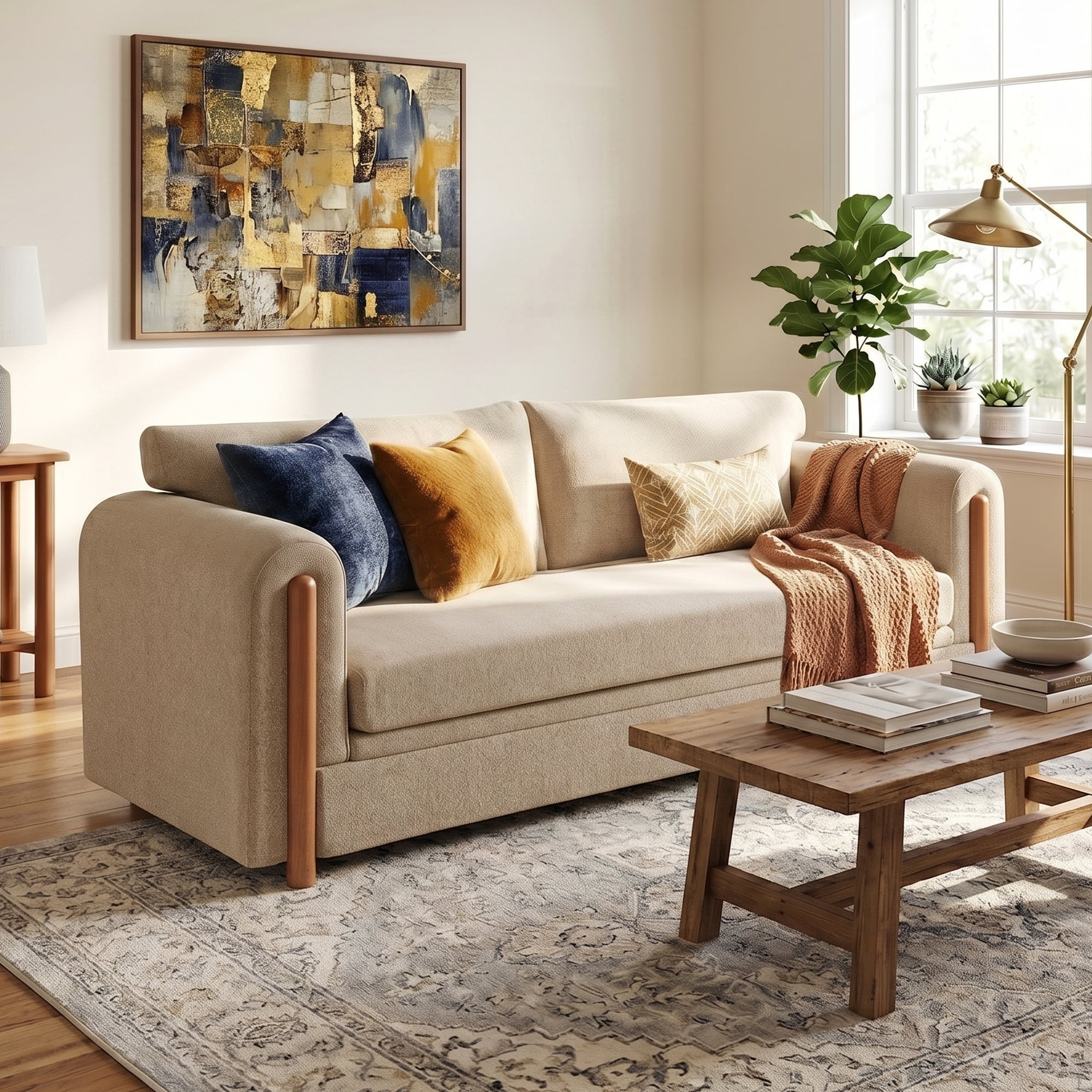 Leumius 79.1" 3-Seater Upholstered Couch, Accent Sofa with Square Arms for Living Room, Apartment and Small Space, Oatmeal