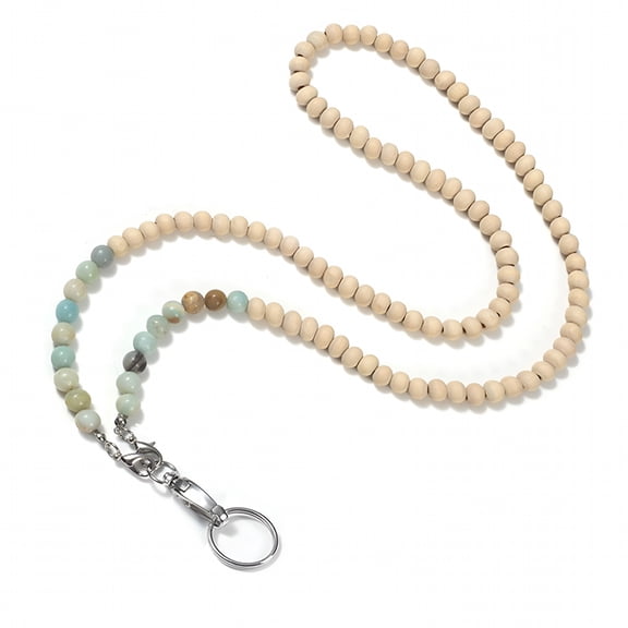 ACDANC Wooden Bead Lanyard Stylish Beaded Lanyard ID Badge Holder with Lobster Clasp Keyring Natural Wood Beads Work Card Lanyard