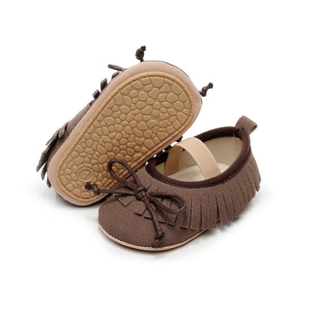 Loliuicca Baby Girl Dress Flats Soft Soles Cute Bow Tassels Mary Jane Shoes