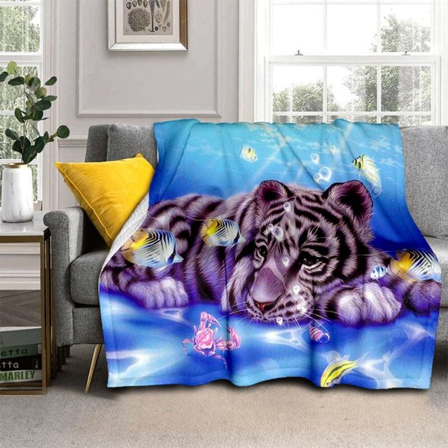 Flannel Blanket Animal Tiger Lion Printed Cover Blanket Character Travel Portable Blanket