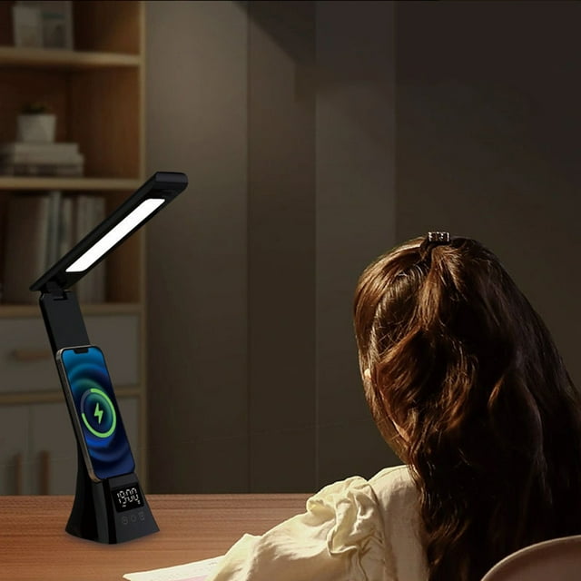 LED Smart Desk Lamp Mobile Phone Wireless Charging Clock Alarm Clock Multifunctional Learning Desk Lamp Magnetic Suction Student Eye Protection Lamp