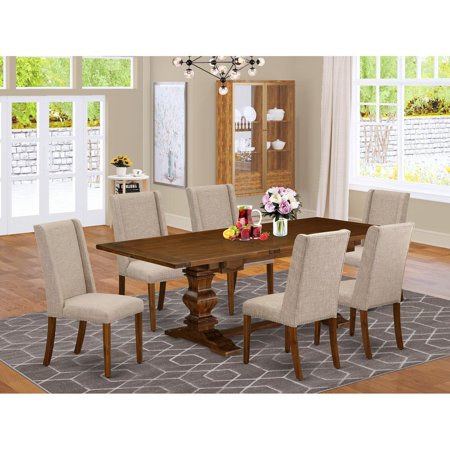 East West Furniture 7-pc dining set with Chair’s Legs and Clay Linen Fabric