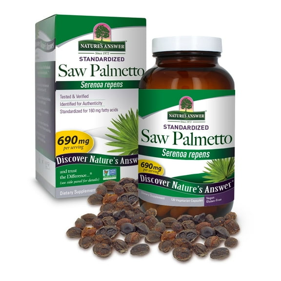 Nature’s Answer Saw Palmetto Vegetarian Capsules 690 mg, Prostate, Urinary, and Wellness Support, Gluten-Free, 120 Count