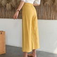 thumbnail image 7 of Fsqjgq Women Casual Summer Dressy Pants Comfy Pants Women Solid Casual Pocket Wide Leg Pants Elastic Waist Belt Loose Pants Cropped Pants Yellow M, 7 of 7