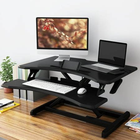 SLYPNOS Height Adjustable Standing Desk, Gas Spring Monitor Riser, Ergonomic Sit-Stand Desk Converter, Extra Large Table Top Stand-Up Desk, with Detachable keyboard tray, 19\
