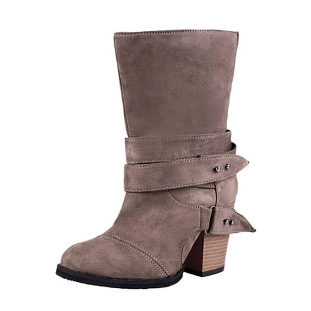 

Egmy Fashion Women Solid Color Casual Round Head Short Boots High Heel Shoe Gray 9(41)