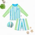 thumbnail image 2 of TOWED22 Toddlers Baby Boys 3-Piece Swimsuit Set Swimwear Bathing Suit Rash Guards with Hat UPF 50+ Blue,5-6 Y, 2 of 9