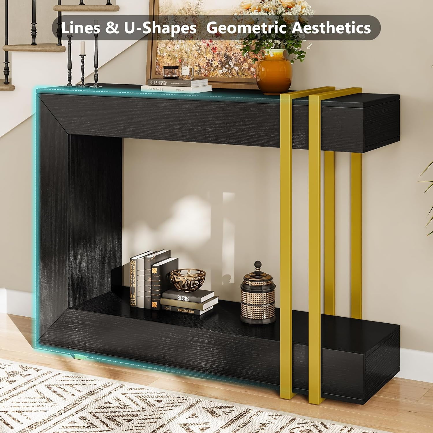 Einhomn Entryway Table,2-Tier Narrow Console Table Behind Couch with Storage,42.5" Wooden Hallway Table for Living Room,Entrance,Foyer,Black