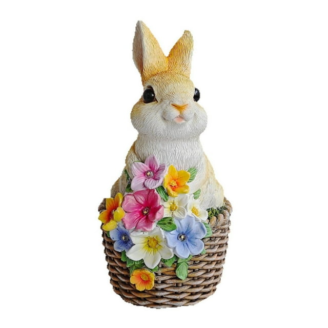 Gift Baskets for All Occasions, Simulated Solar Rabbits Sitting Basket Resin Ornament 20x10cm, Garden & Home Decoration Spring Decorations for Home