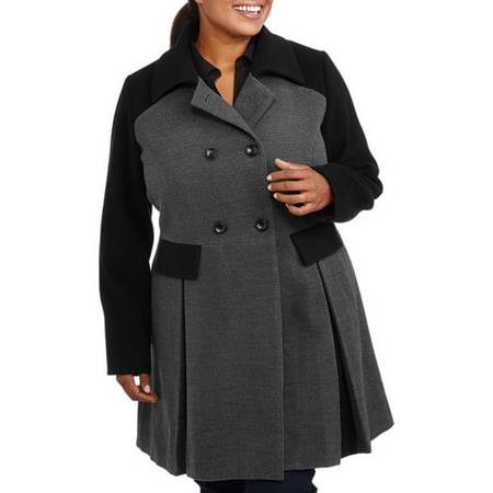 Women S Plus Size Colorblock Faux Wool Swing Coat