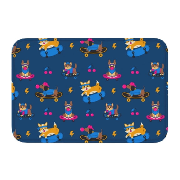 Kdxio Dogs Riding Skateboard,16" x 24", Non-Slip Front Door Mats,Outdoor Welcome Mat Washable