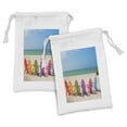 thumbnail image 1 of Summer Fabric Pouch Set of 2, Seascape Panorama with Adroable Colorful Painted Wooden Deskchairs on Sandy Beach, Drawstring Bag for Toiletries Masks and Favors, 9" x 6", Multicolor, by Ambesonne, 1 of 2