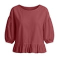 thumbnail image 4 of Women's Puff Half Sleeve Peplum Tops Loose Fit Blouse Casual Work Business Summer Shirts Keyhole Back Tie Neck, 4 of 5