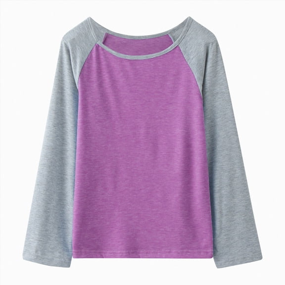 Gvdentm Girls Long Sleeve Shirts Girls T Shirts Crew Neck Long Sleeve Patchwork Children Tee Spring Fall Casual Loose Shirts