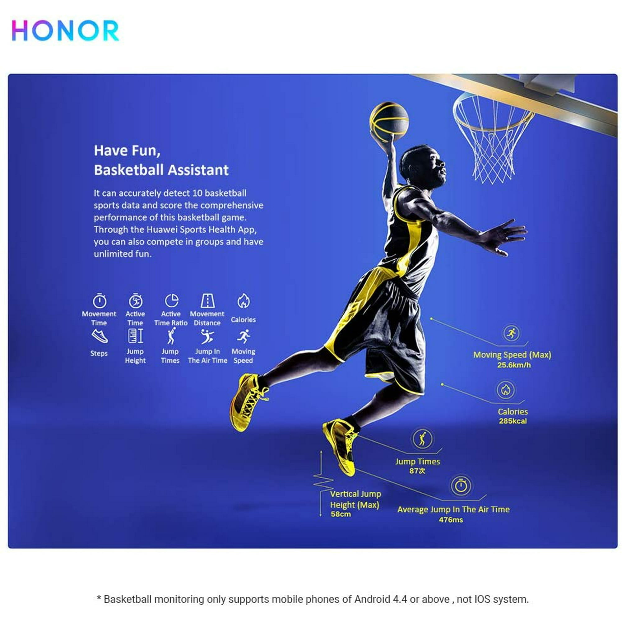 Yiailnter Honor Band 5 Basketball Version Smart Wrisrband Bracelet Basketball Monitoring Running Posture Monitoring5atm Waterproof Smart Watch Wristwa