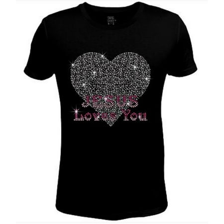 - Bling Rhinestone Womens T Shirt Jesus Loves You JRW-241-SC