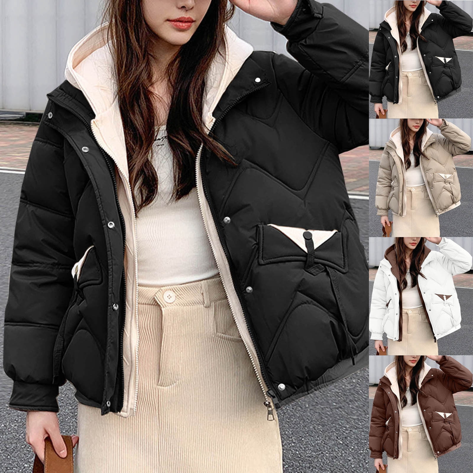 UPPADA Womens Winter Cropped Puffer Jackets Lightweight Quilted Down Jackets Hooded Zip up Short Warm Quilted Puffer Coats Casual Outerwear with Pockets,Puffer Jacket Womens Long White,L