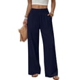 thumbnail image 3 of Women Palazzo Pants Summer Flowy Wide Leg High Waist Lounge Trousers with Pockets 2026 Casual Beach Vacation Navy L, 3 of 10