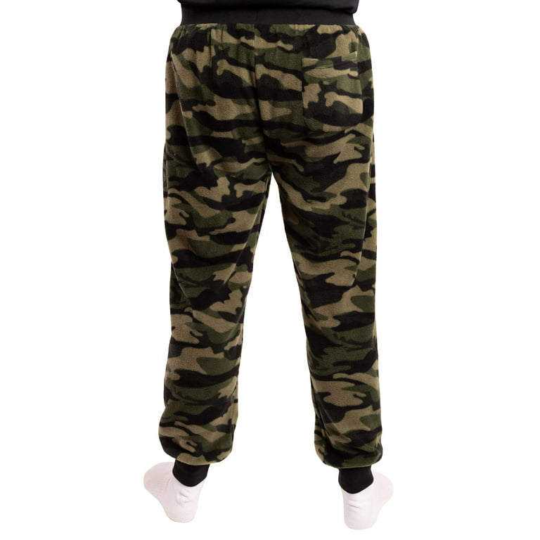 followMe Men's Microfleece Buffalo Plaid Pajama Pants with Pockets:  Comfortable Joggers (Camo Green Jogger, X-Large) 