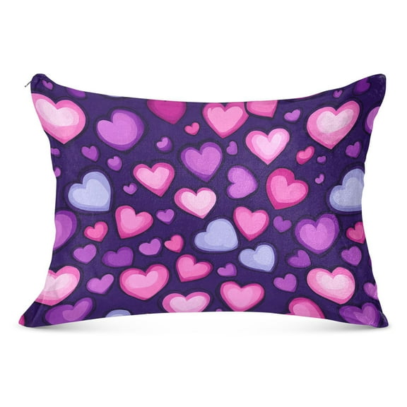Plush Pillow Cases Standard Size Ultra Soft Warm Pillowcases with Zipper Pink and Purple Hearts 20"x26"