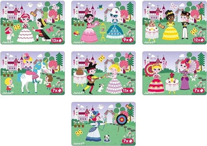 Janod - Jeu Éducatif Magnétique Princesse - 55 Aimants et 7 Cartes - Créez des Scènes - Matériaux Certifiés FSC® et  Sécuritaires - À partir de 3 Ans - J02725