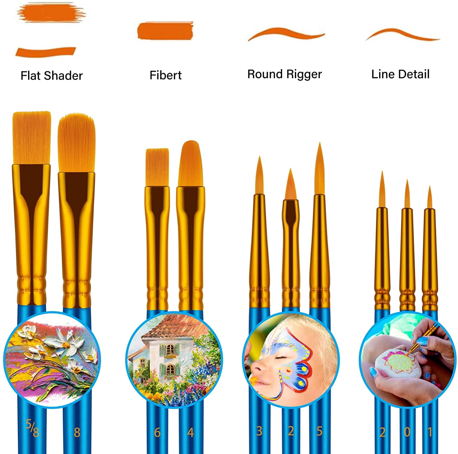 JJEAN-Paint Brushes Set, 6Pack 60 Pcs Paint Brushes for Acrylic Painting, Oil Watercolor Acrylic Paint Brush, Artist Paintbrushes for Body Face Rock Canvas, Adult Drawing Arts Crafts Supplies, Blue