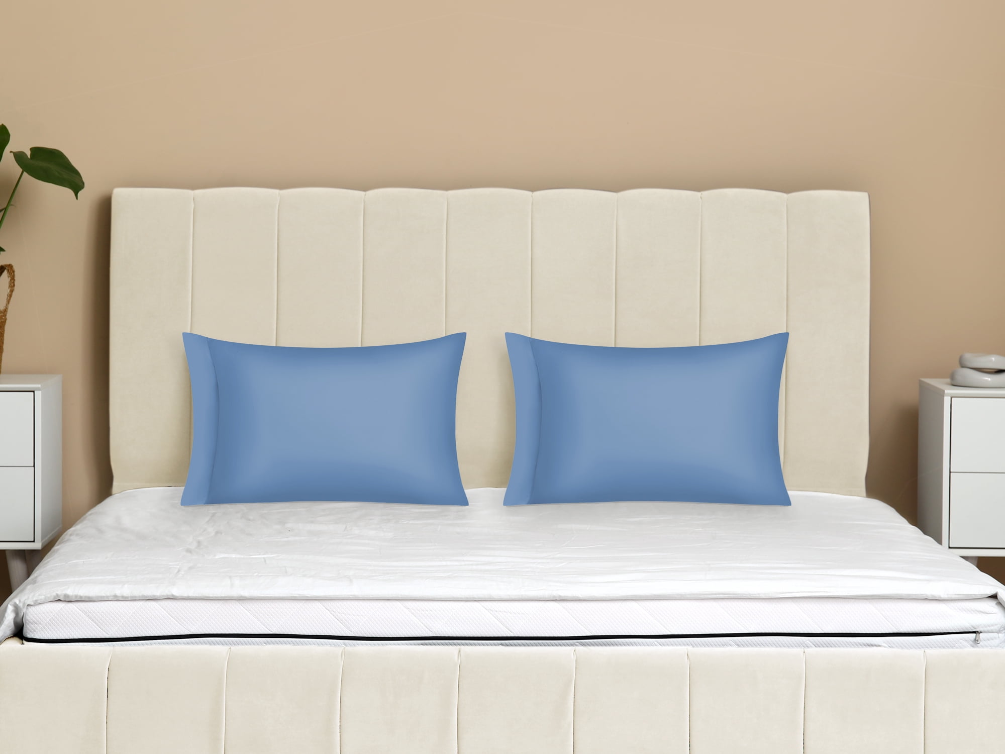 Unique Bargains Satin Pillow Cases Set of 2 Cooling Pillow Covers Queen Navy Blue