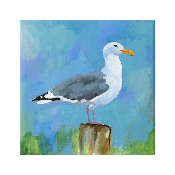 Stupell Industries Seagull Perched Painting Animals & Insects Painting Gallery Wrapped Canvas Print Wall Art, 17 x 17