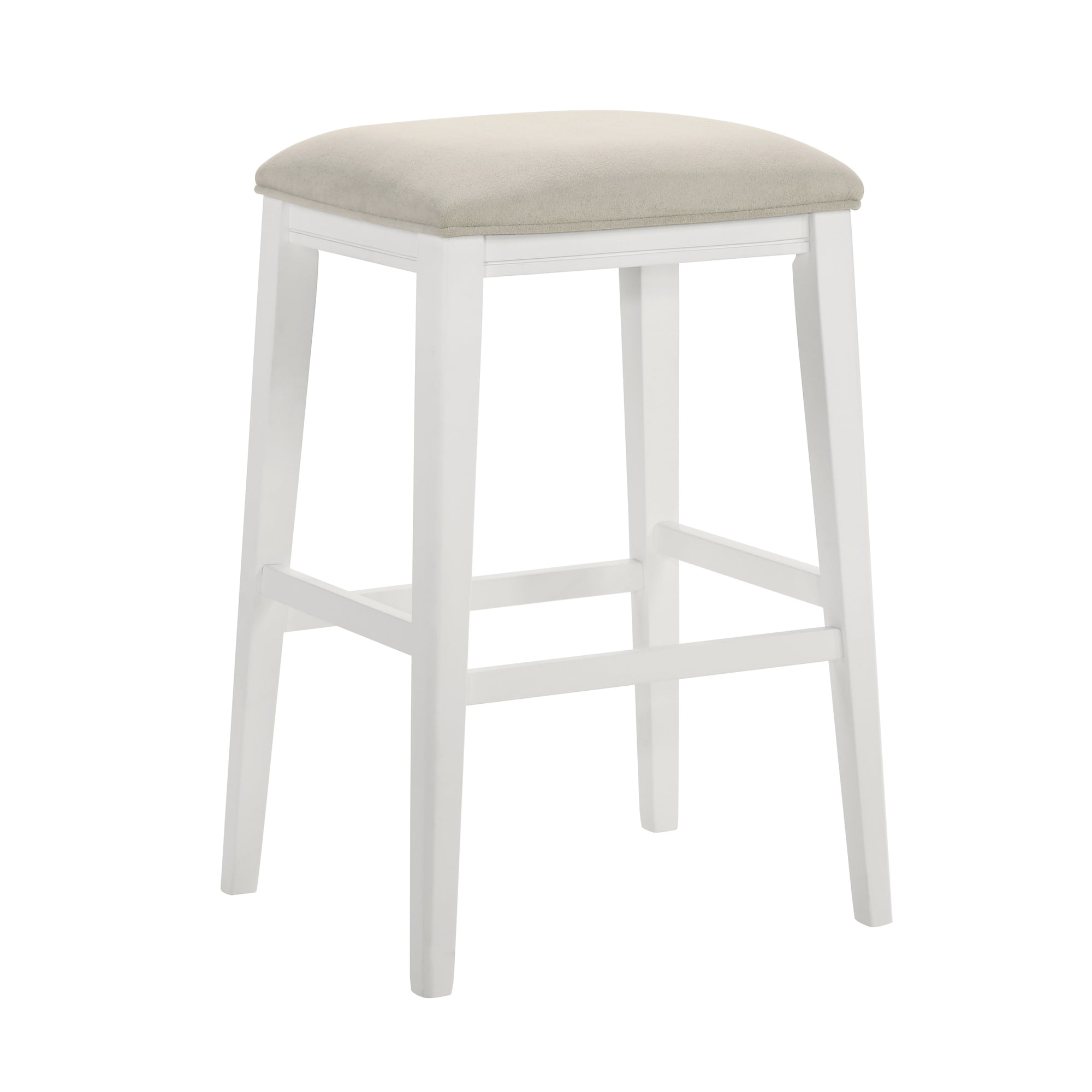 Jane Contemporary Transitional Wood Bar Height Kitchen Bar Stool in White Finish with Cream Fabric Upholstered Seat - Set of 4