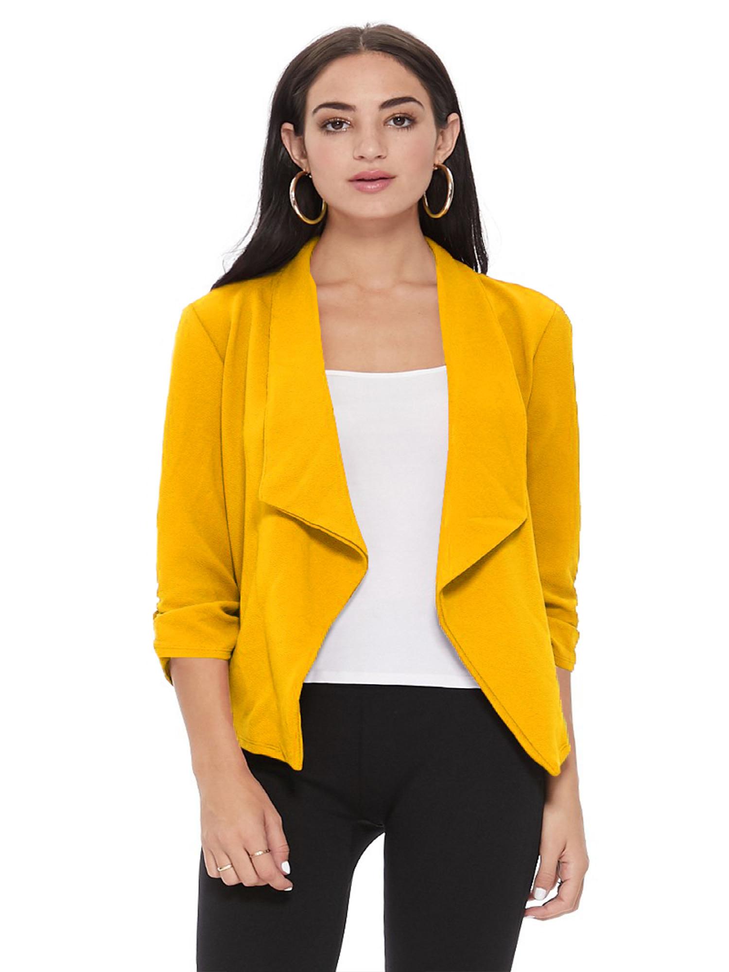 Women's Solid Casual Draped Open Front 3/4 Sleeve Outerwear Blazer