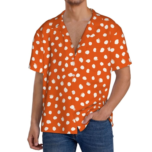 Fotbe Dots On Orange Background Camisa Estampada de Manga Corta para Hombre, Casual de Verano, Estilo Playero, Sin Arrugas-3X-Large