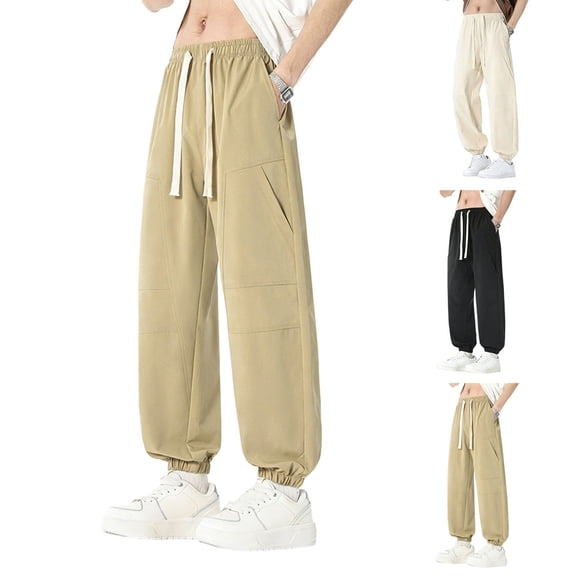 Mens Athletic Joggers with Pockets and Elastic Waist Lightweight Golf Pants Men Wrinkle Free Flat Front Stretch Relaxed Fit Tapered Work Travel Pants Big and Tall Size M-4XL Khaki