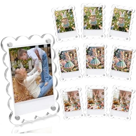 10 Pack 2.36 x 3.54 Inch Acrylic Fridge Magnetic Frame Scalloped, Double Sided Polaroid Frame, Refrigerator Magnet Picture Frame for Fujifilm Instax Mini