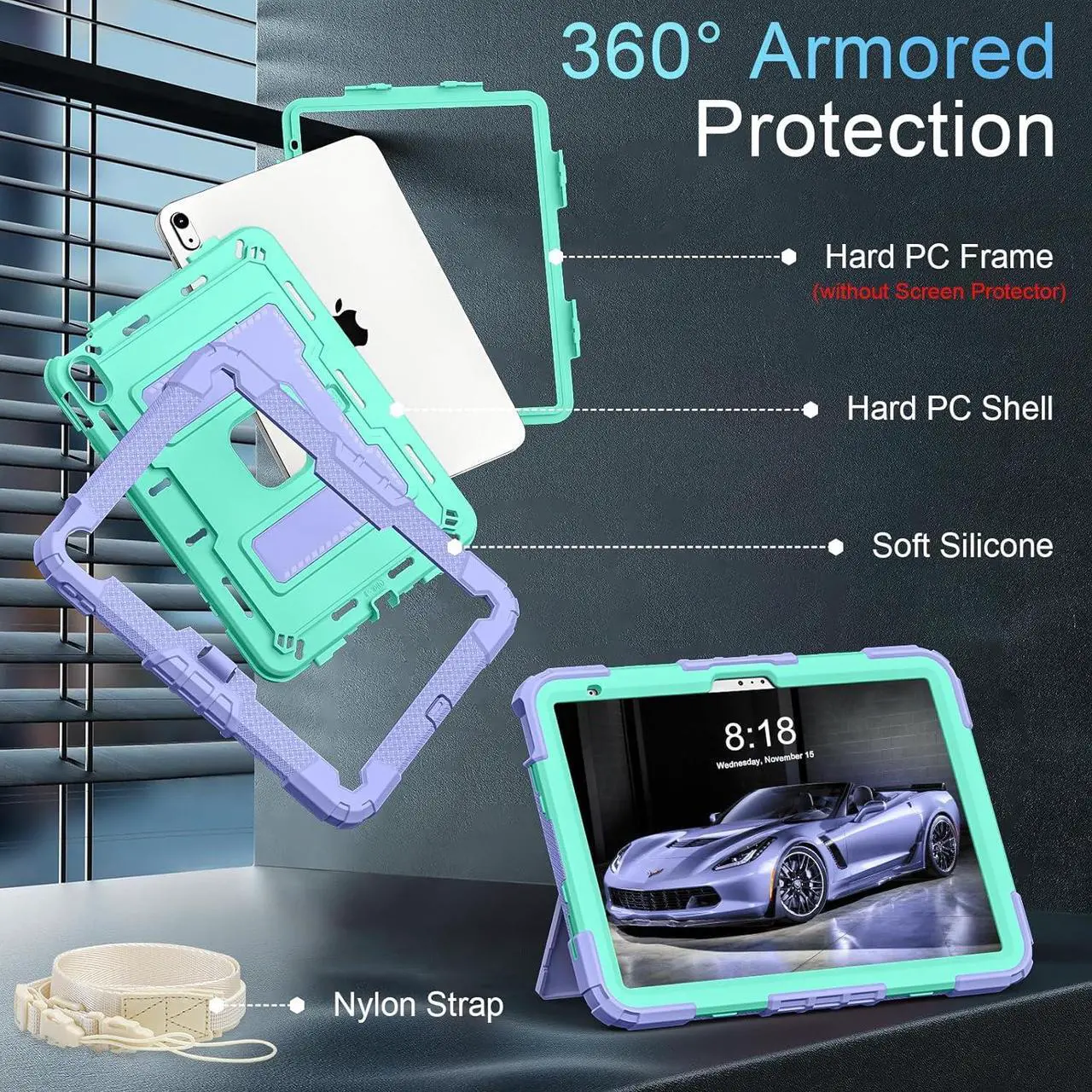Case for iPad (A16) 11th Generation 11 Inch 2025, iPad 10th Generation 10.9 Inch 2022, Fully-Body Rugged Shockproof Protective Cover with Kickstand Pencil Holder Shoulder Strap