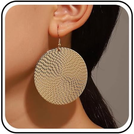 Vintage Texture Disc Earrings Gold Disc Drop Earrings Large Disc Coin Earrings Hammered Circle Earrings Round Big Statement Earrings Jewelry for Women